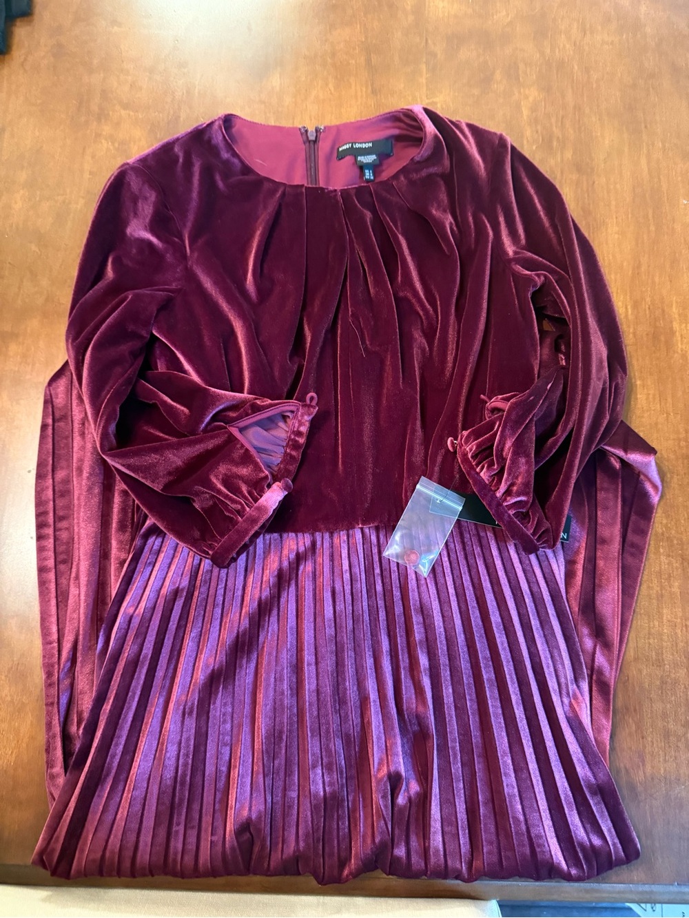 Maggy London Burgundy Velvet Pleated Dress